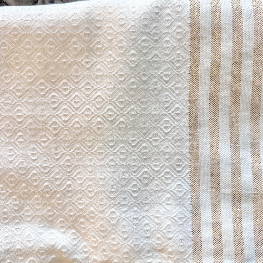 Lilly Pulitzer Cream and Gold Striped Tablecloth - Picture 8 of 9